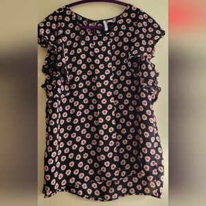 Black Blouse with pink and white flowers